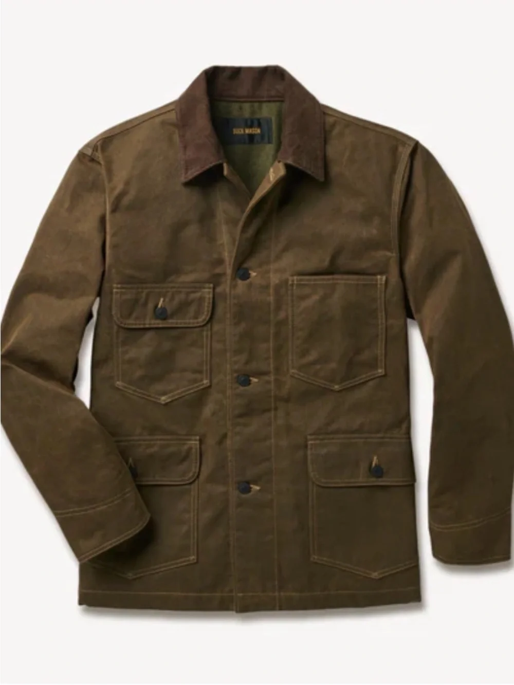 Buck Mason surplus green dry waxed canvas highland jacket size L men’s flaw